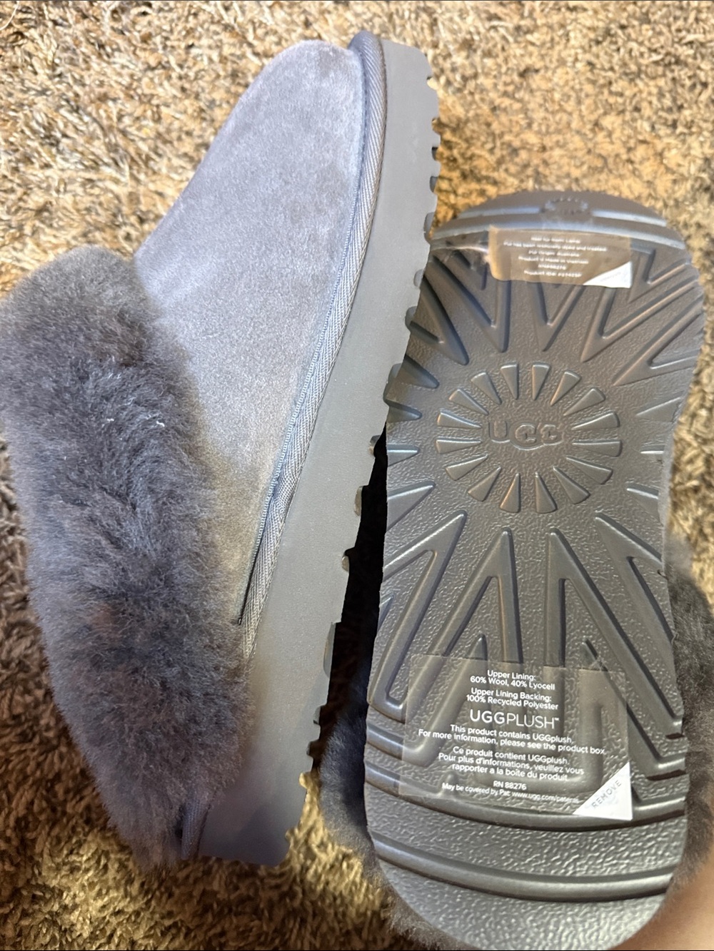 UGG Women's Gray Suede Shearling Slip-On Slippers - Picture 2 of 4